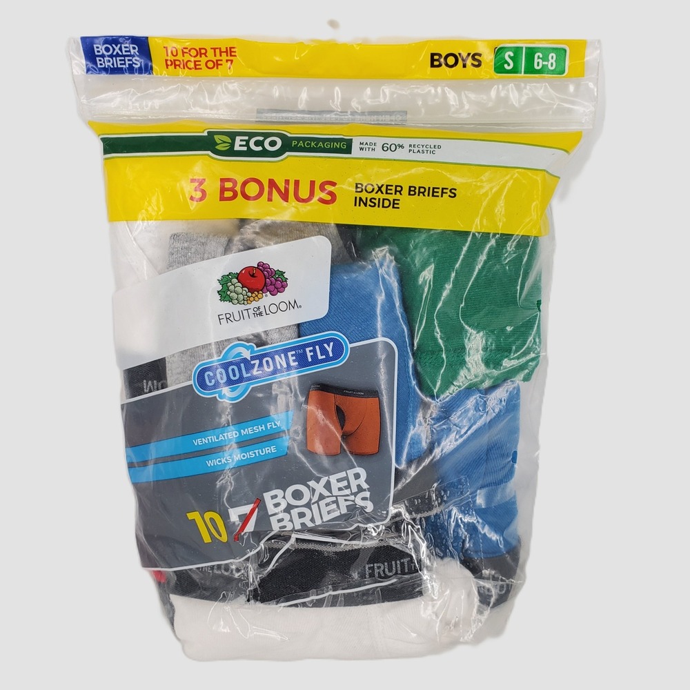 Fruit of the Loom Boys Small 6-8 Boxer Briefs 10 Pack Coolzone Fly Multicolor